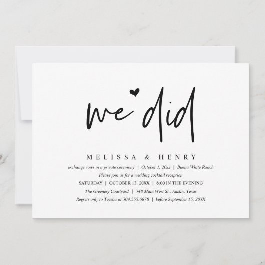 Invitation Nous Avons Fait Moderne Mariage Elopement Dîner De (Devant)