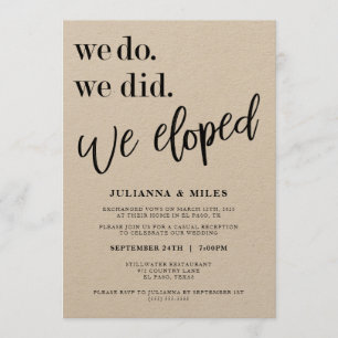 Invitation Nous avons fait notre mariage en fuite Réception d