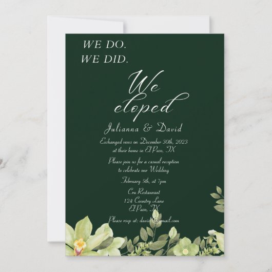 Invitation Nous Avons Fait Nous Avons Elopé Mariage Réception (Devant)