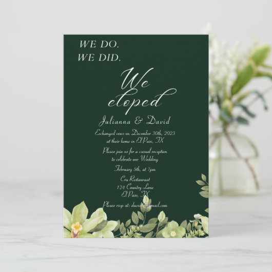 Invitation Nous Avons Fait Nous Avons Elopé Mariage Réception (Debout devant)