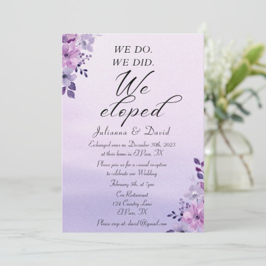 Invitation Nous Avons Fait Nous Avons Elopé Mariage Réception (Debout devant)