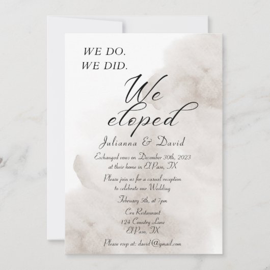 Invitation Nous Avons Fait Nous Avons Elopé Mariage Réception (Devant)