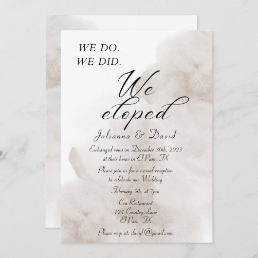 Invitation Nous Avons Fait Nous Avons Elopé Mariage Réception (Devant / Derrière)