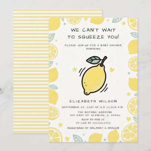 Invitation Nous avons hâte de vous presser Baby Shower Citron (Devant / Derrière)