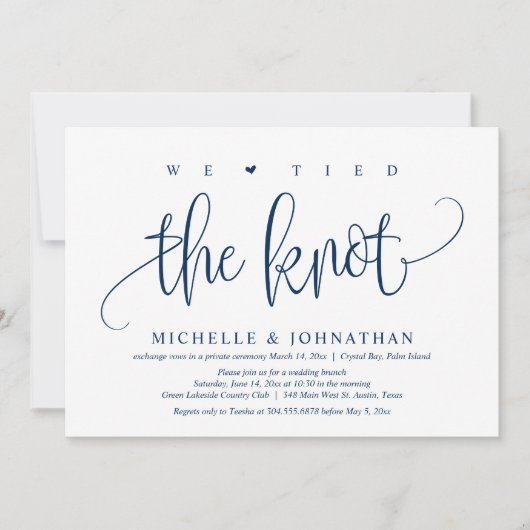 Invitation Nous Avons Lié Le Knot, Mariage Elopement Party In (Devant)