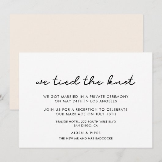 Invitation Nous avons lié le nœud annonce de mariage simple (Devant / Derrière)