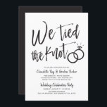 Invitation Nous avons lié le noeud | Post Wedding Party<br><div class="desc">Après la grande journée et les anneaux sont échangés invitations vos invités les plus honorés à une célébration. Cette invitation contient les mots "We Tied the Knot" en lettres de script fantaisistes. Vers le côté de ceci sont une paire d'anneaux mariages. Sous ce graphique unique se trouve un espace pour...</div>