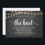 Invitation Nous avons lié le noeud, Rustic Elopement Party In<br><div class="desc">Nous avons attaché le noeud,  Mariage Elopement Faire-part / Invitation carte,  dans Rustic farm chalkboard,  String Lights design. C'est parfait pour votre réception de mariage et fête post-mariage. Ajoutez vos détails dans la police correspondante / lettrage. #TeeshaDerrick</div>
