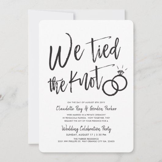 Invitation Nous avons lié le noeud| Script| Fête du mariage p (Devant)