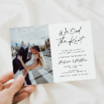 Invitation Nous Avons Lié L'Éclopement Du Noeud / Réception D<br><div class="desc">Invitation de réception de mariage avec "nous avons attaché le noeud" dans un script amusant. Customisez avec votre photo.</div>