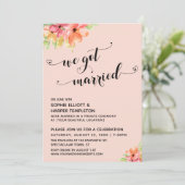 Invitation Nous Avons Marié Coeurs Script Blush Florals (Debout devant)