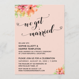 Invitation Nous Avons Marié Coeurs Script Blush Florals