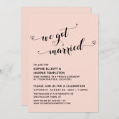 Invitation Nous Avons Marié Coeurs Script Blush Réception (Devant / Derrière)