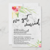 Invitation Nous Avons Marié Fleurs D'Aquarelle Et Marbre Gris (Devant)