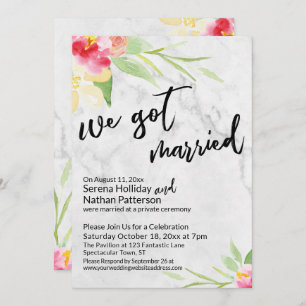 Invitation Nous Avons Marié Fleurs D'Aquarelle Et Marbre Gris