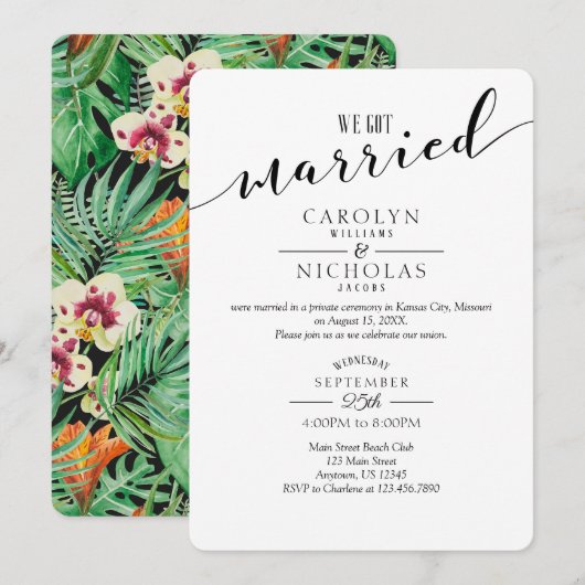 Invitation Nous Avons Marié Floral Tropical Wedding Party (Devant / Derrière)