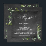 Invitation Nous Avons Marié Script Green Bouquet Chalkboard<br><div class="desc">Cette charmante réception de mariage ou invitation à la réception uniquement présente un arrière - plan en tableau noir ainsi qu'un badge bordé de carré en tableau noir entre lequel j'ai placé des bouquets désordonnés de verdure aquarelle. En utilisant une police de caractères élégante, tourbillonnante et moderne, j'ai rendu les...</div>