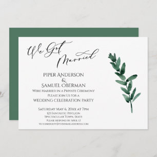 Invitation Nous Avons Marié Vert Peint Feuille Réception Seul
