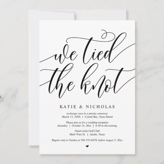 Invitation Nous avons noué le noeud, Mariage Elopement Party (Devant)