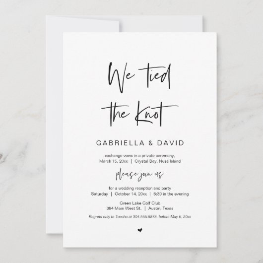 Invitation Nous avons noué le nœud, Noir, Mariage en Elopemen (Devant)