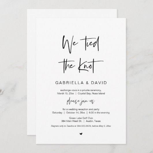 Invitation Nous avons noué le nœud, Noir, Mariage en fuite (Devant / Derrière)