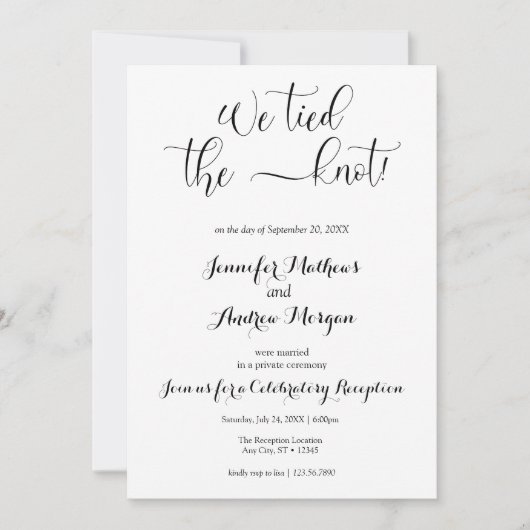Invitation Nous avons noué le nœud | Réception de mariage déc (Devant)