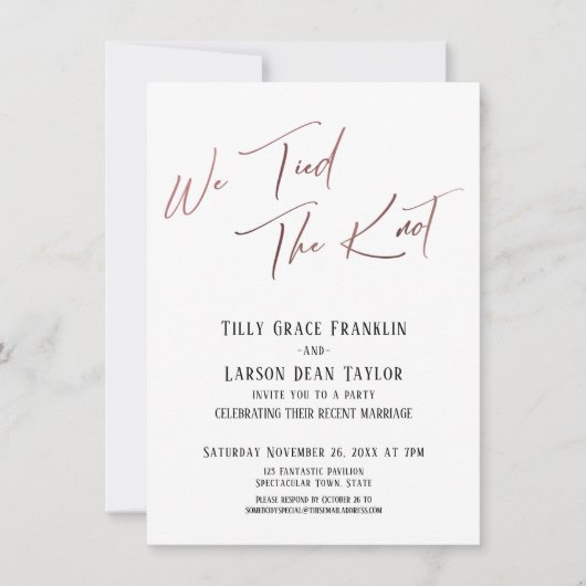 Invitation Nous avons noué le nœud Rose Gold Typographie Élég (Devant)