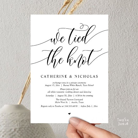 Invitation Nous avons noué, Mariage Elopement Dinner Party