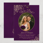 Invitation Nous avons réussi ! Réception de mariage Violet Pr (Devant / Derrière)