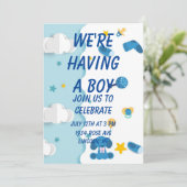 Invitation Nous avons un Baby shower d'invitation de garçon (Debout devant)
