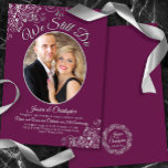 Invitation Nous Continuons À Faire Cassis & Argent Mariage Vo<br><div class="desc">Cette belle invitation de renouvellement de voeux/fête d'anniversaire comporte un élégant titre de script "We Still Do". Il a un design simple mais élégant avec un script gris argenté fantaisie en lettrage sur un arrière - plan violet ou magenta, et votre photo dans un cadre ovale entouré de fissures de...</div>