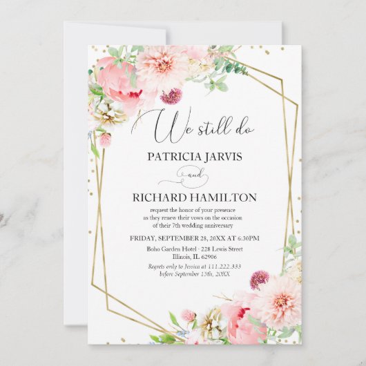 Invitation Nous Continuons À Faire Élégant Blush Floral Vow R (Devant)