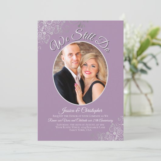 Invitation Nous Continuons À Lavender Silver Mariage Vow Reno (Debout devant)