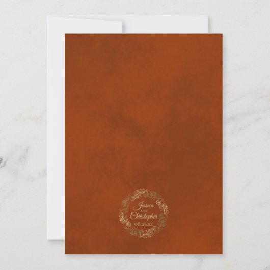 Invitation Nous Continuons À Rust Orange & Gold Mariage Vow R (Dos)