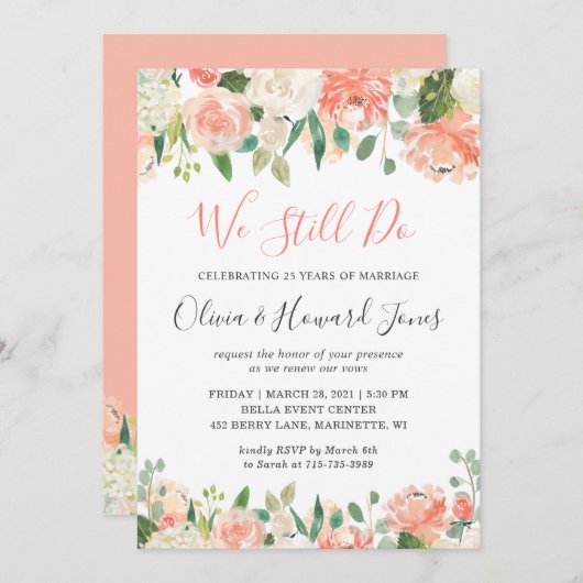 Invitation Nous Continuons À Vow Renouveler Corail Pêche Jard (Devant / Derrière)