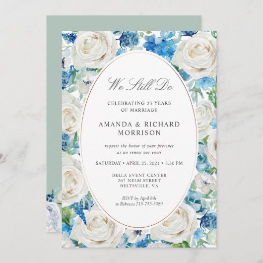 Invitation Nous Continuons Vow Renouvellement Vintage Sage Ve (Devant / Derrière)