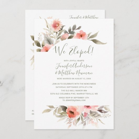 Invitation Nous Elopé Aquarelle Mariage Blush Rose réception (Devant / Derrière)