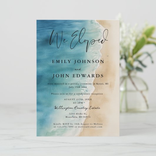 Invitation Nous Eloped Aquarelle Ocean Beach Elopement Mariag (Debout devant)