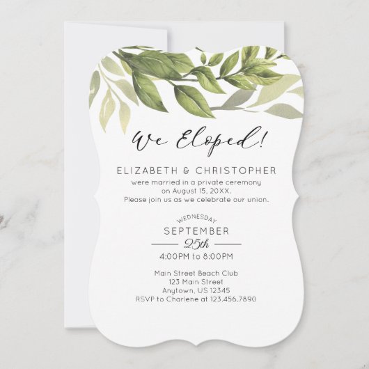 Invitation Nous Eloped Aquarelle Verdure Mariage Elopement (Devant)