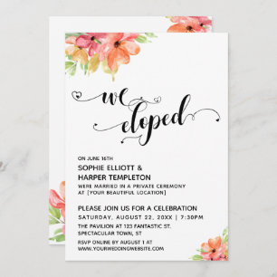 Invitation Nous Eloped Coeurs Script Aquarelle Fleurs