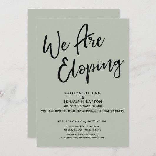 Invitation Nous Elopons Sage Décontracté Post Wedding Party (Devant / Derrière)