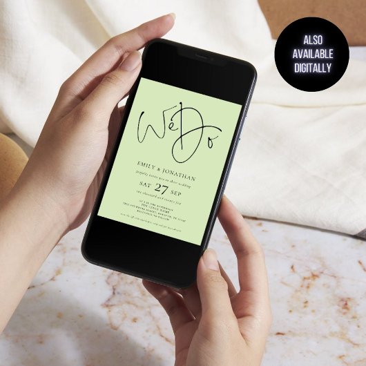 Invitation Nous faisons 3 photos QR Code Lime Cream Mariage V