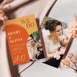 Invitation Nous faisons   Bold Orange Retro Arch Mariage phot
