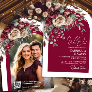 Invitation Nous faisons Burgundy Rose QR Code & Photo Arch Ma