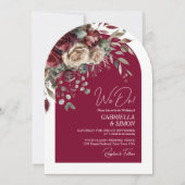 Invitation Nous faisons Burgundy Rose QR Code & Photo Arch Ma (Devant)