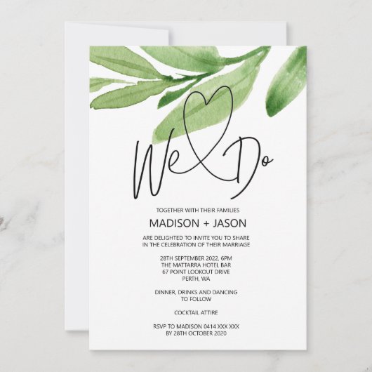 Invitation Nous faisons des Feuilles de verdure Mariages simp (Devant)