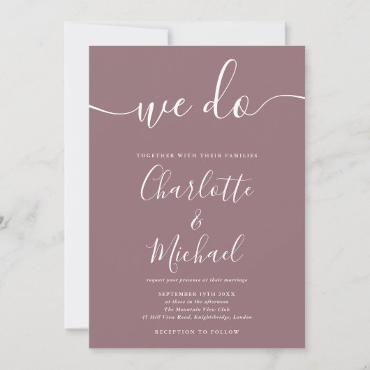 Invitation Nous faisons du Mauve Signature Script Mariage (Devant)