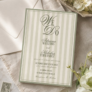 Invitation Nous faisons Élégant Rayé Ivoire Vert Mariage
