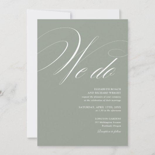 Invitation Nous faisons Élégant Script Vert Sauge Mariage (Devant)