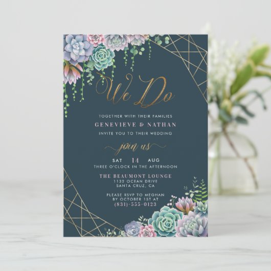 Invitation Nous faisons Gold Geometry Frame & Succulents Mari (Debout devant)